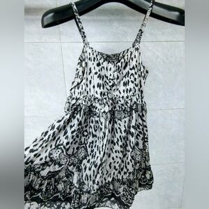 Chic Black and White Animal Print Midi Dress